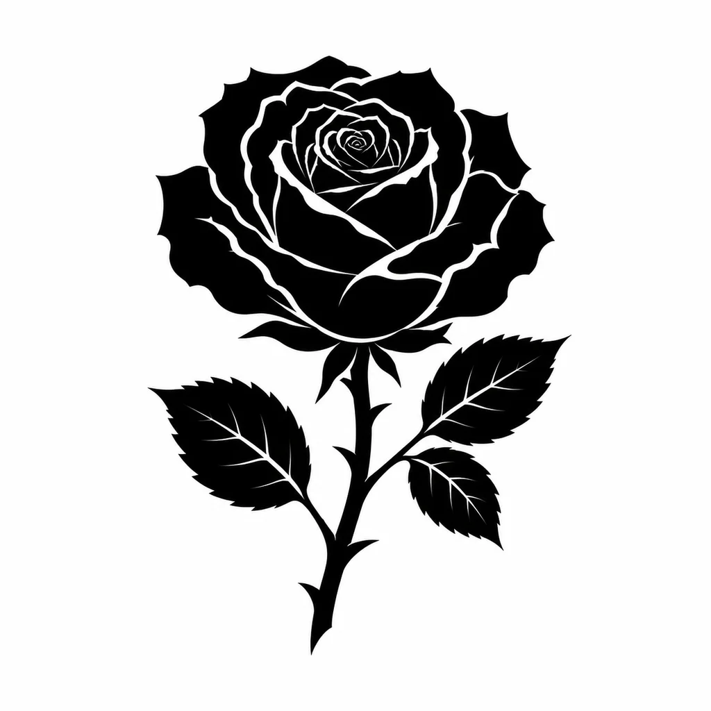Blackwork rose arm tattoo with solid filled black petals