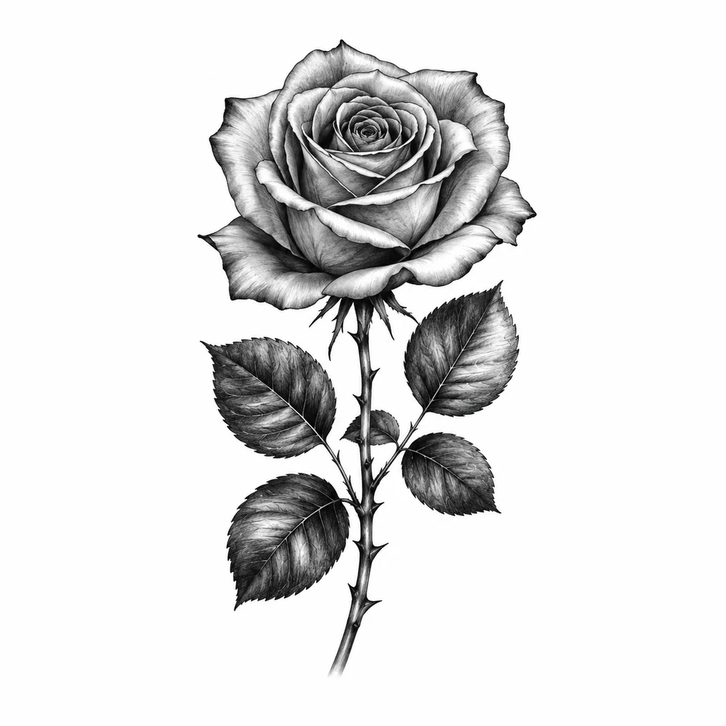 Realistic rose forearm tattoo with detailed black and grey shading