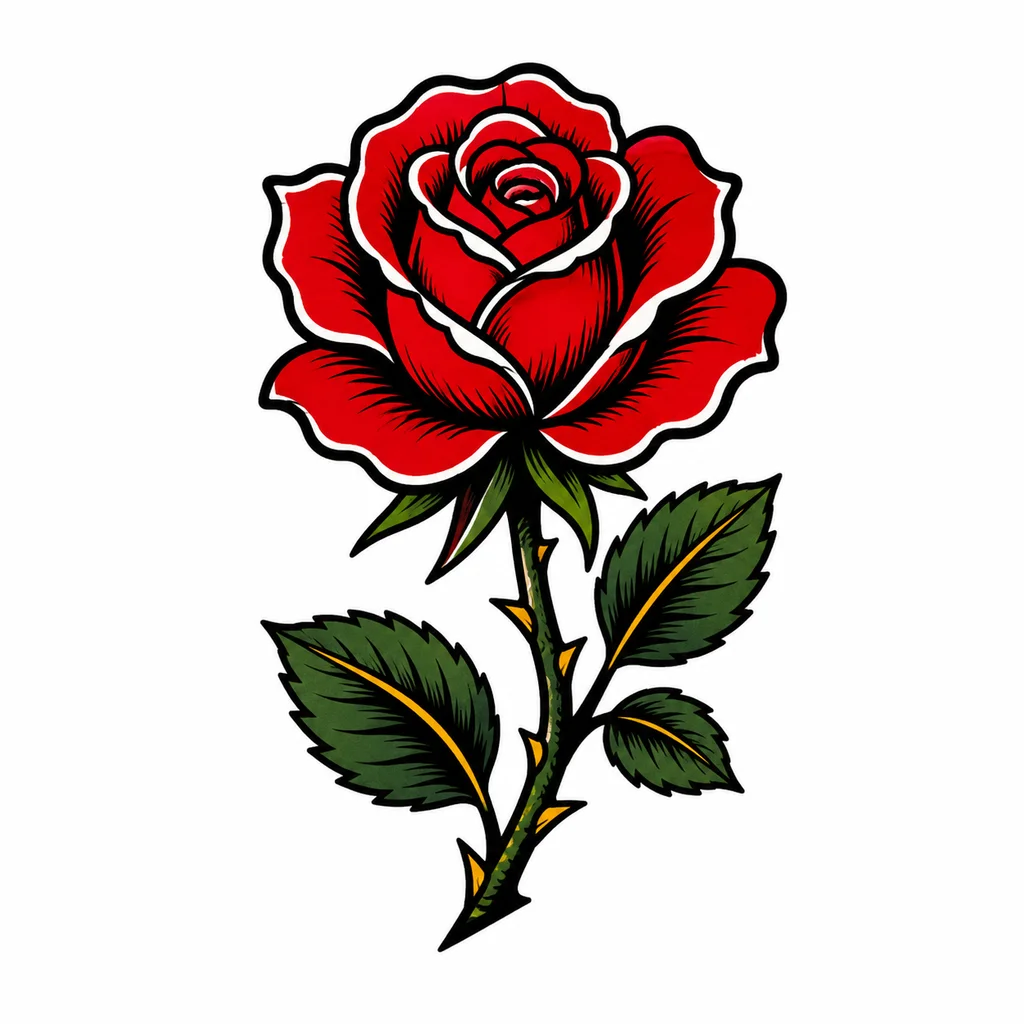 Traditional American rose forearm tattoo with bold red color