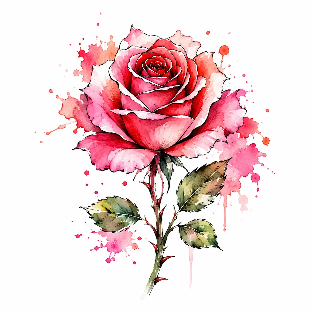 Watercolor rose forearm tattoo with soft pink and red washes