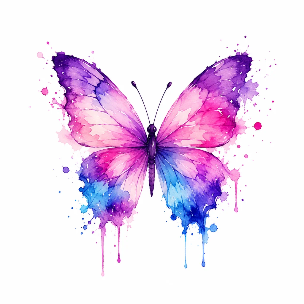 Watercolor butterfly shoulder tattoo with flowing color
