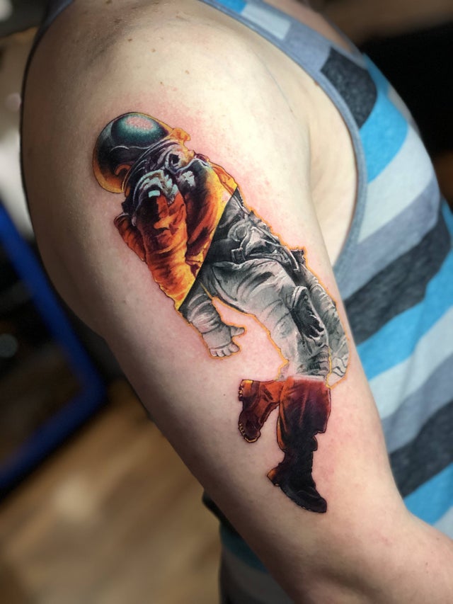 My First TattooSleeve Done By David Dettloff Owner of The InkLab  Minneapolis MN Father Time Lost Astronaut Personal Mt Rushmore  Concepts  rtattoos