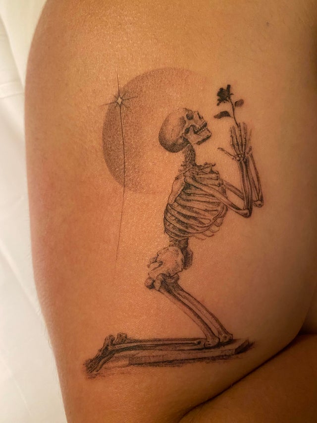 Praying Skeleton And Roses Best Temporary Tattoos WannaBeInkcom